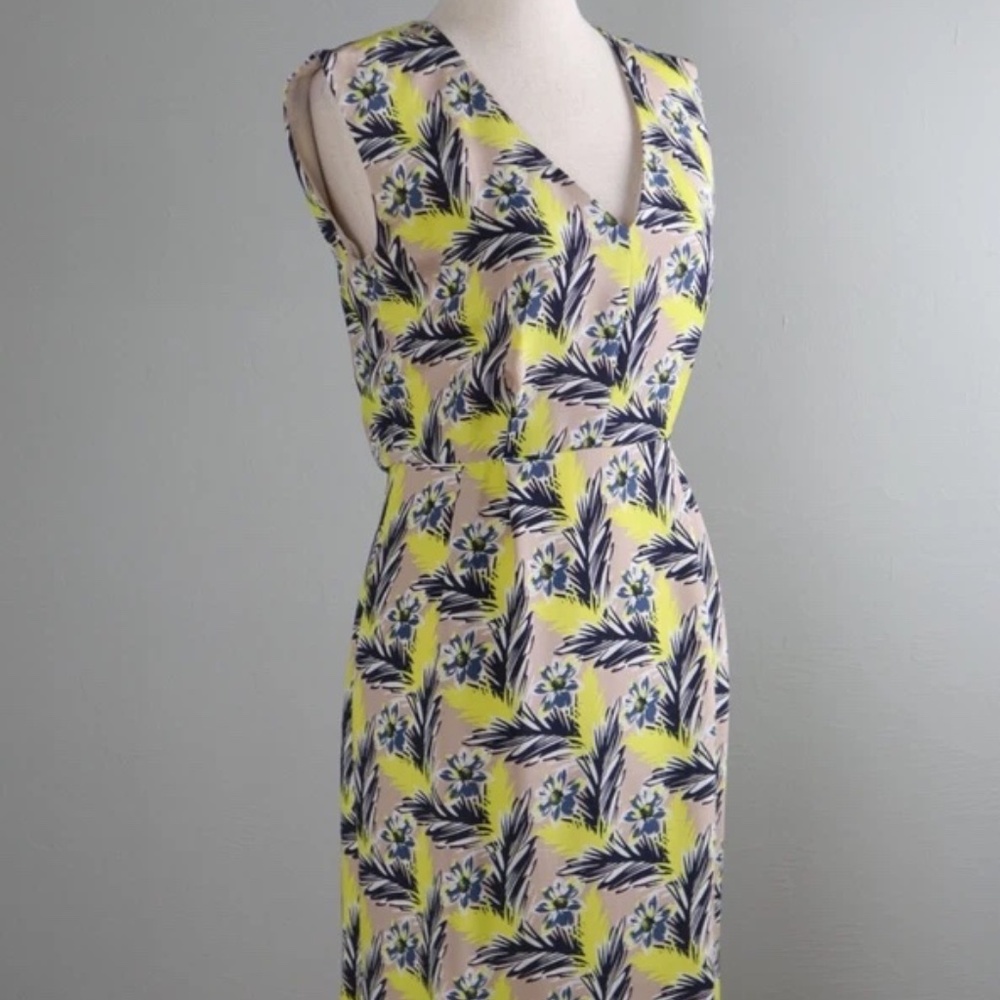 J.Crew Sleeveless Floral Sheath Dress - Yellow - Navy - Size 10 - Picture 4 of 10